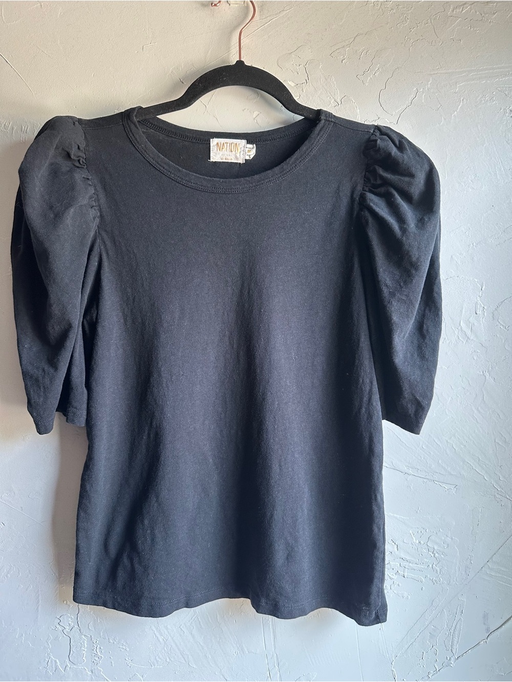 Nation LTD Black Pima Cotton Puff Sleeve Tee Minimalist Elevated Basic M - Picture 2 of 9